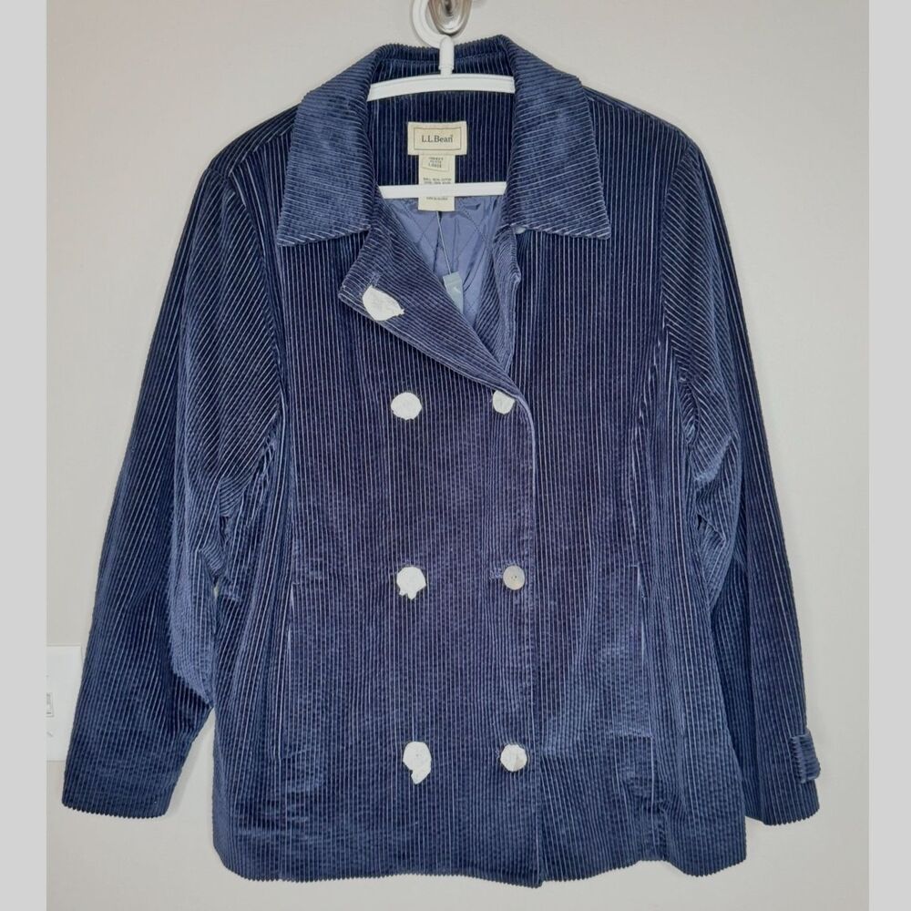 Vintage L.L. Bean Navy Blue Corduroy Coat Women's Petite Large Quilted Lined NWT